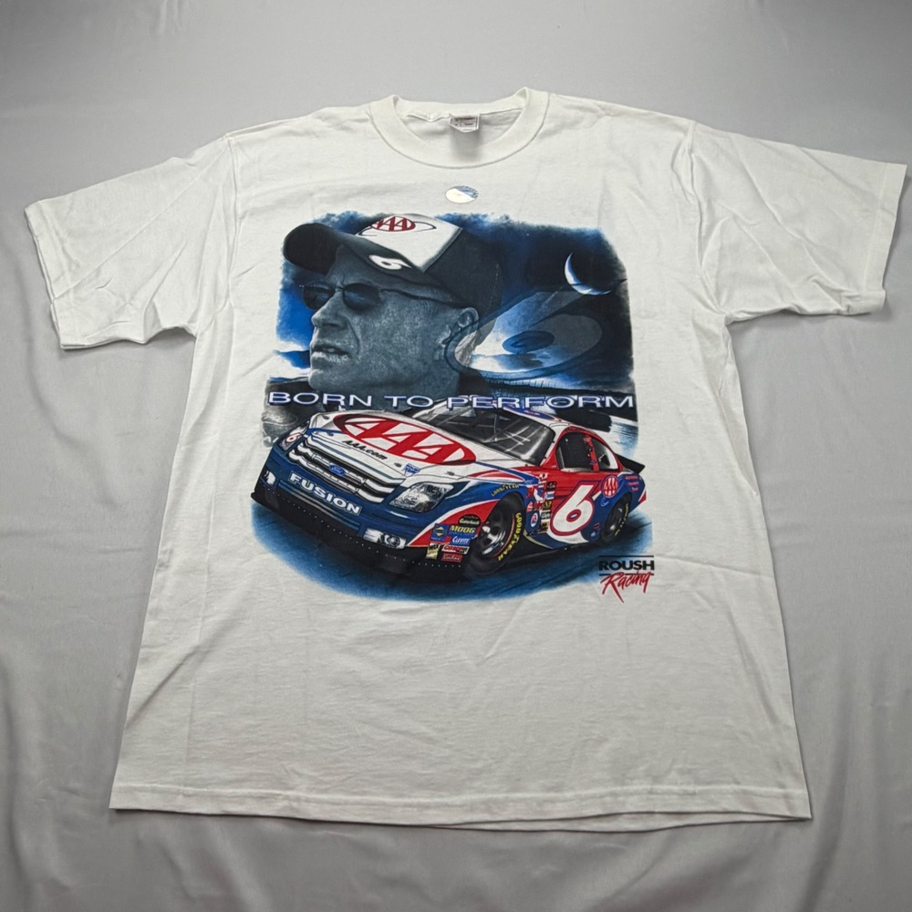 Fruit of the Loom NASCAR T Shirt Mens Large White Mark Martin Roush Racing 6 AAA